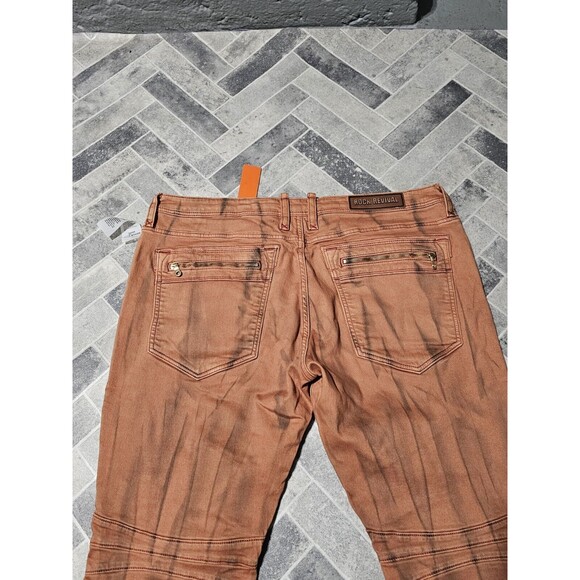 New Rock Revival Men's Distressed Denim Biker Moto Jeans "Ivan" Orange 42x32 - Picture 8 of 13